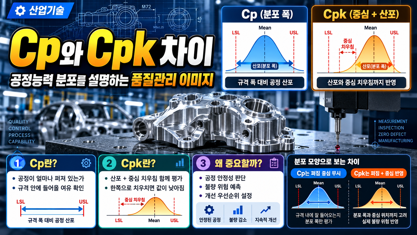 Cp Cpk 차이와 공정능력 분포를 설명하는 품질관리